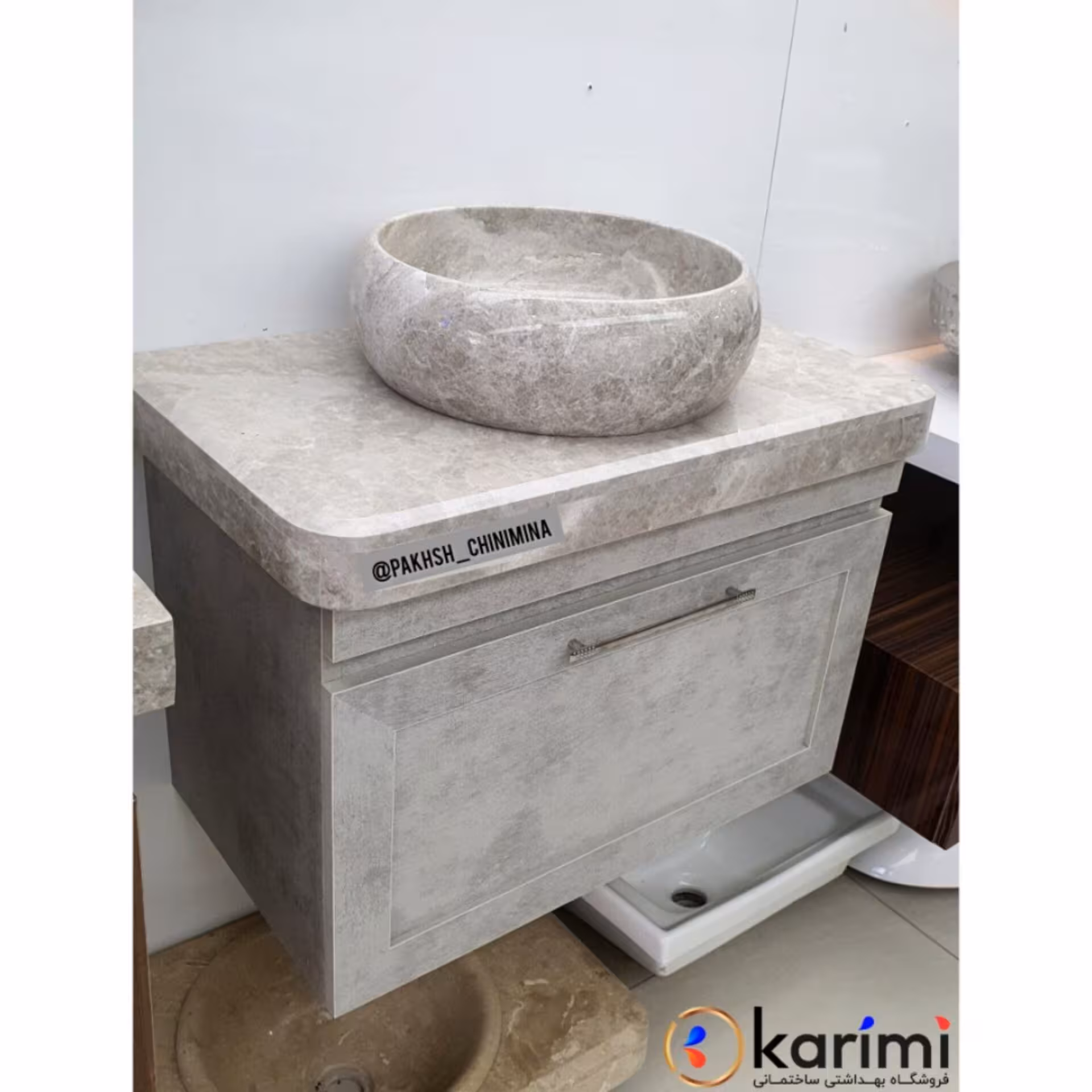 روشویی سنگی درجه یک ضدآب پتینه طوسی توکار و روکار