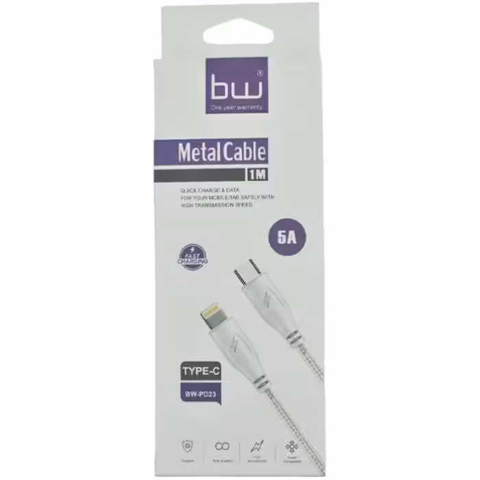 کابل شارژ آیفون BW مدل BE-PD23 طول 1 متر | لایتنینگ به تایپ سی، مقاوم و فست شارژ