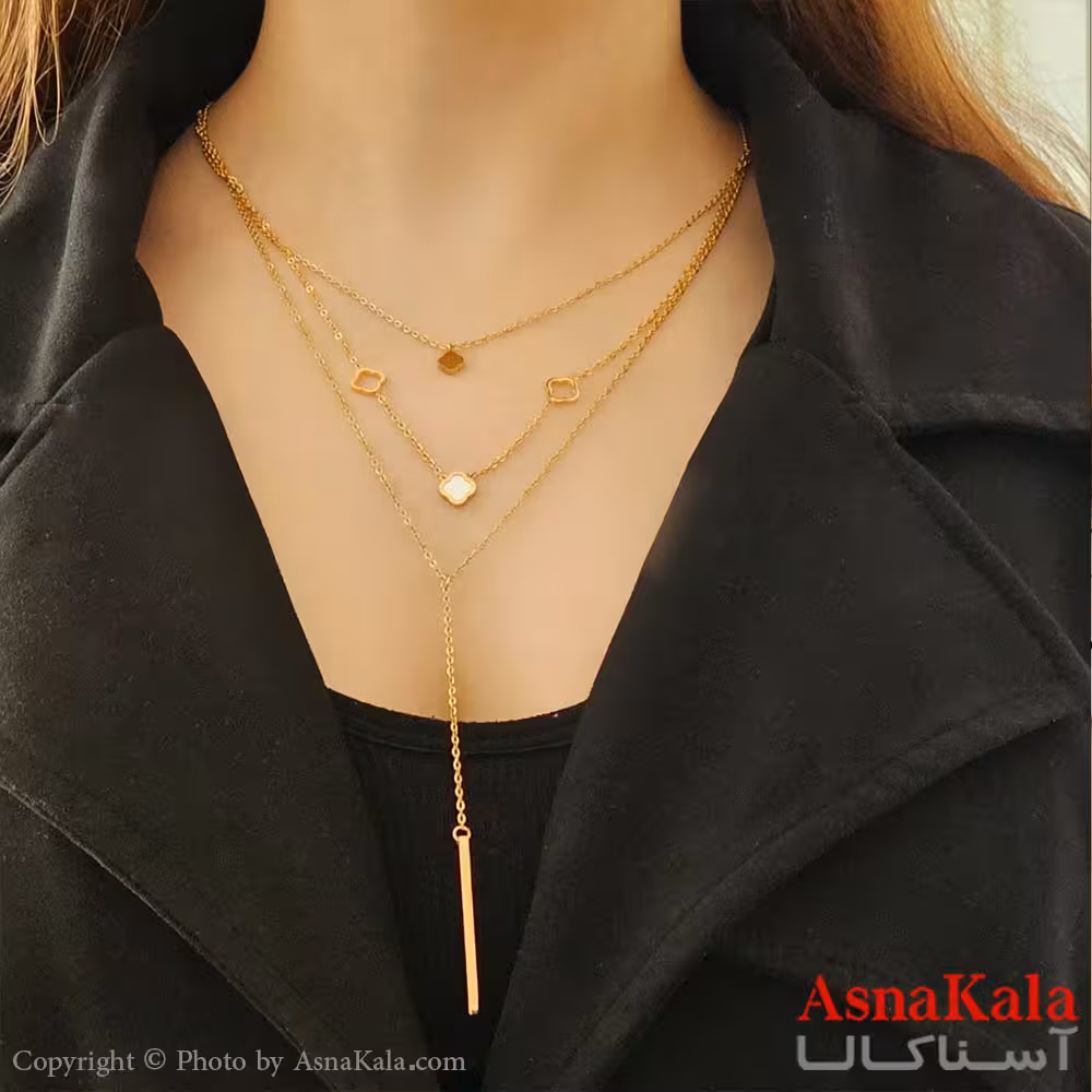 نیم ست زنانه  سه لاین شامل گردنبند و گوشواره مدل ونکلیف رنگ طلایی کد NIM14493W