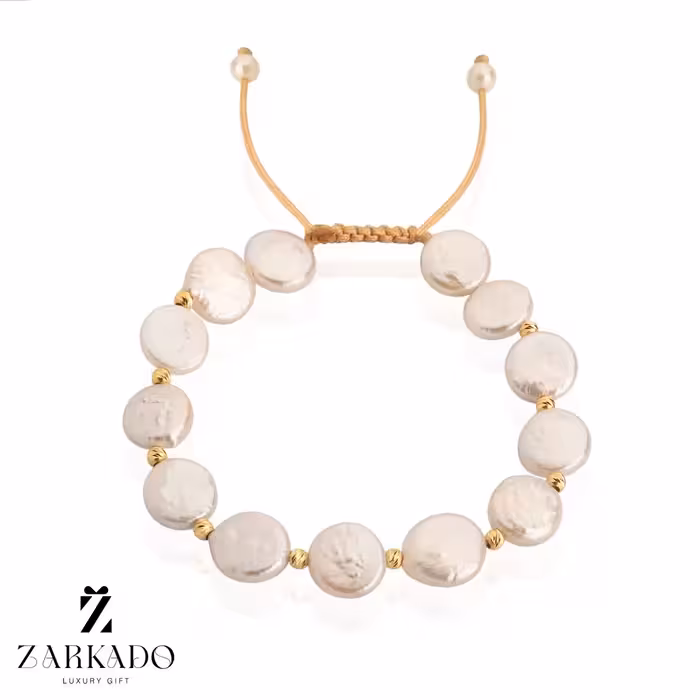 دستبند مروارید باروک گرد سایز کوچک و گوی البرنادو طلا