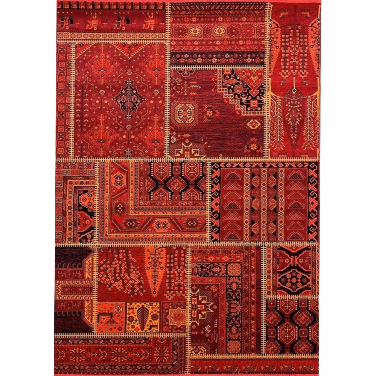 فرش ماشینی هیوا 700شانه طرح بلوچ کد 214 لاکی سایز 4متری