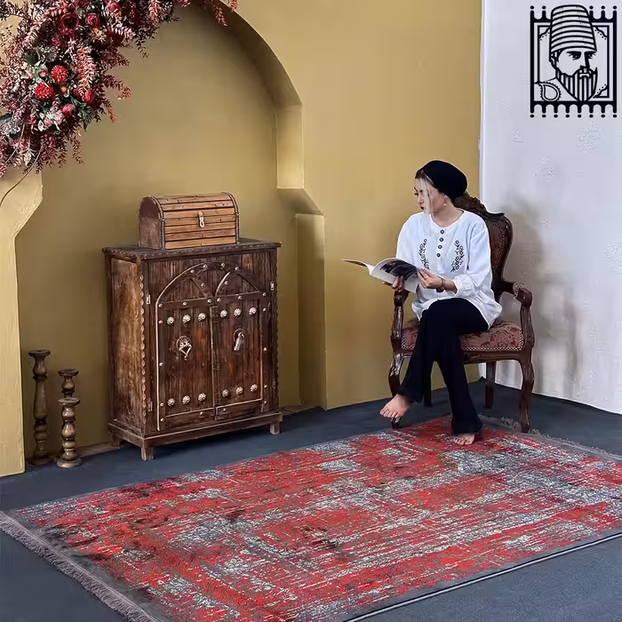 فرش مدرن آروین کد 73028 ذغالی لاکی