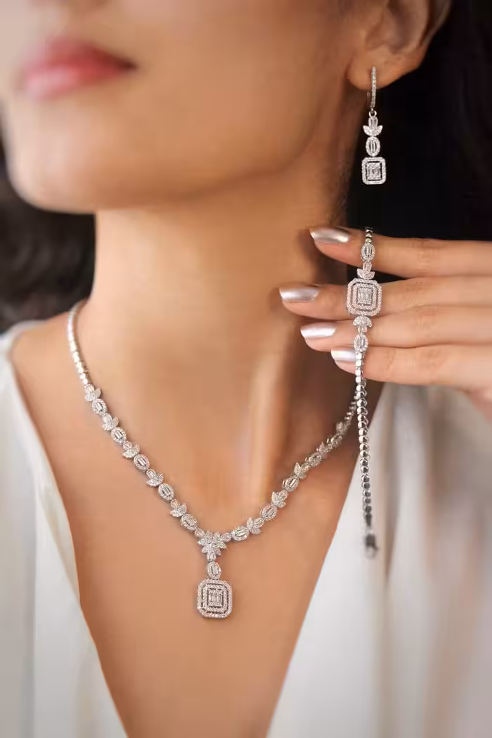 سرویس نقره جواهری زنانه کد 60695