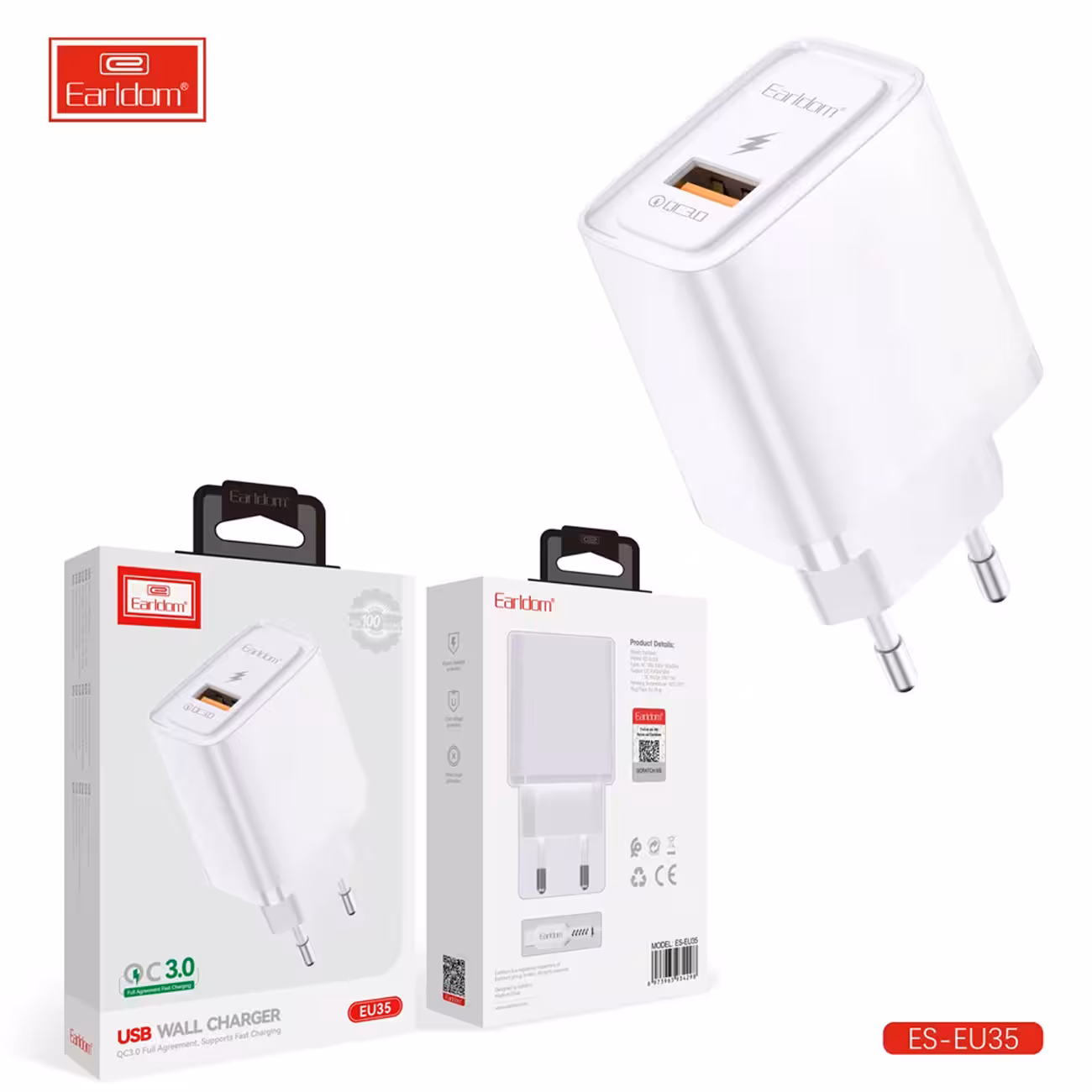 شارژر دیواری فست شارژ یو اس بی 18 وات ارلدام ES-EU35
