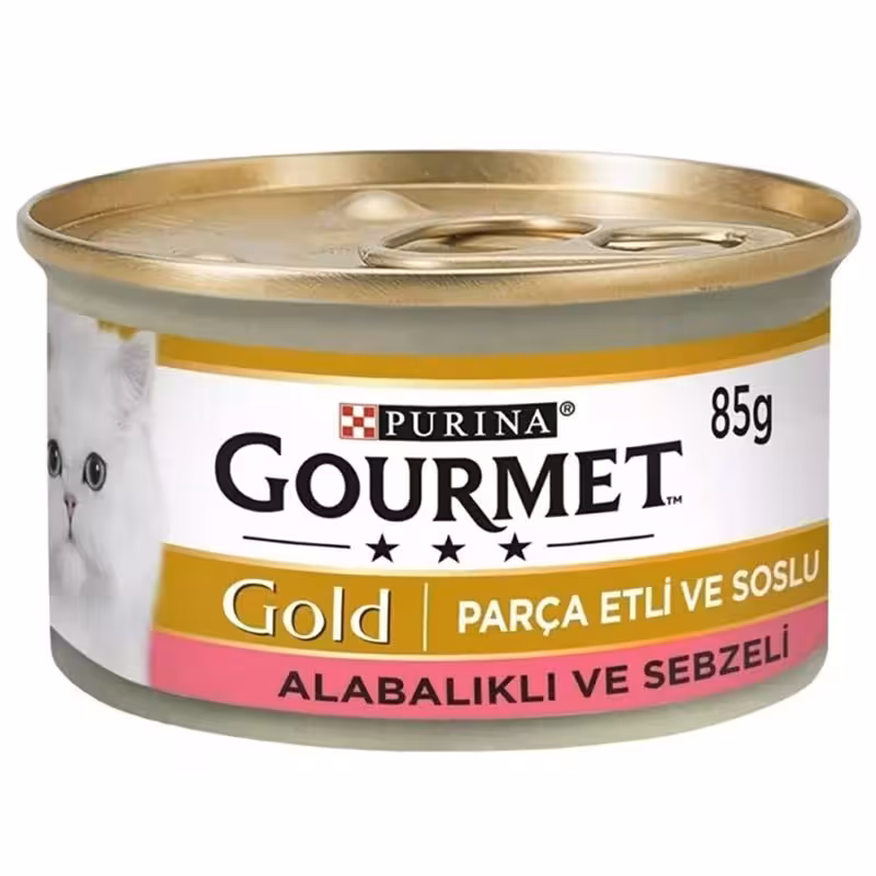 کنسرو گربه گورمت با طعم ماهی قزل آلا و سبزیجات وزن 85 گرم