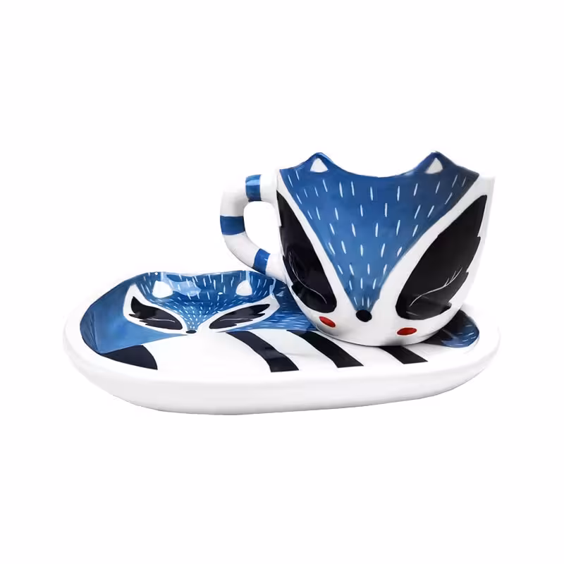 ست فنجان و بشقاب فانتزی سرامیکی راکون کد 3419