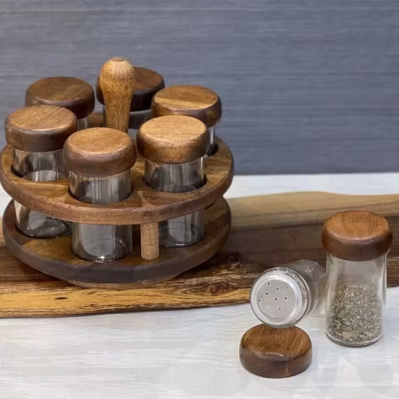 جا ادویه گرد گردان 6تایی چوب تیره کد 99062 (چوب آکاسیا) از برند لونا وود