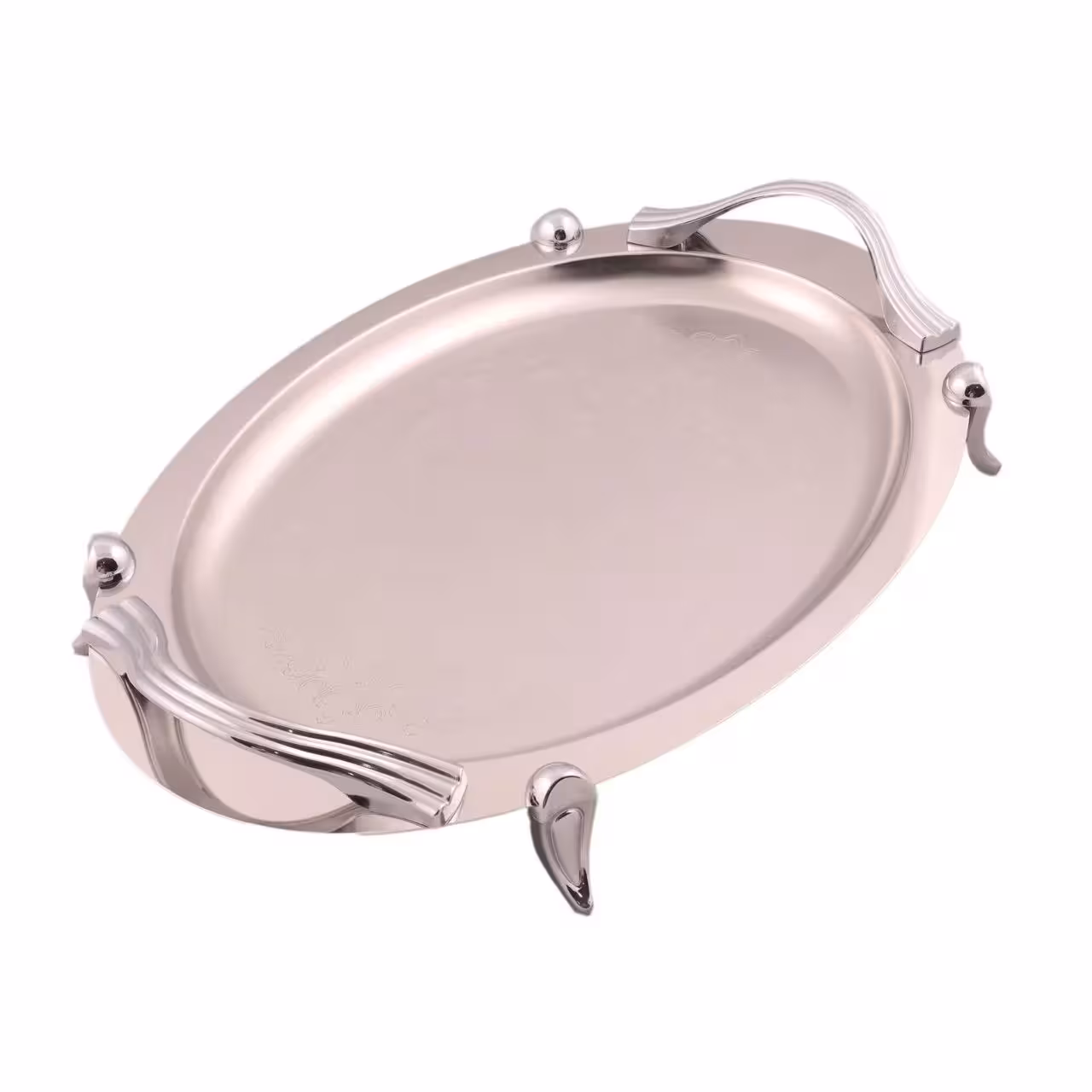 سینی بیضی دسته نقره ای Wave طرح دار پایه دار ریور کد B1577