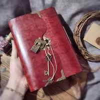 دفتر چرمی قفلدار، چرم بزی افکتی زرشکی ، 20 در 15 , به همراه صد برگ کاغذ خط دار