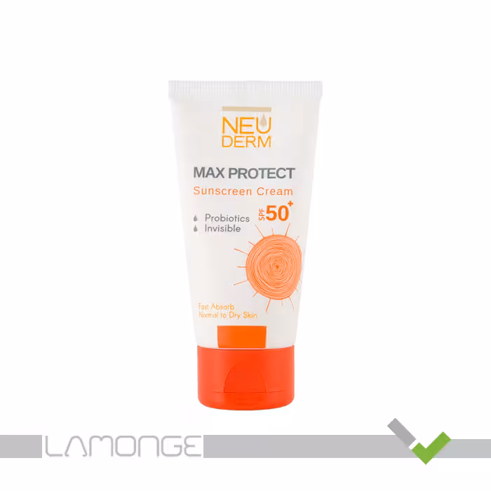 کرم ضد آفتاب SPF50 بی رنگ نئودرم مدل Max Protect مناسب پوست نرمال تا خشک حجم 50 میلی لیتر