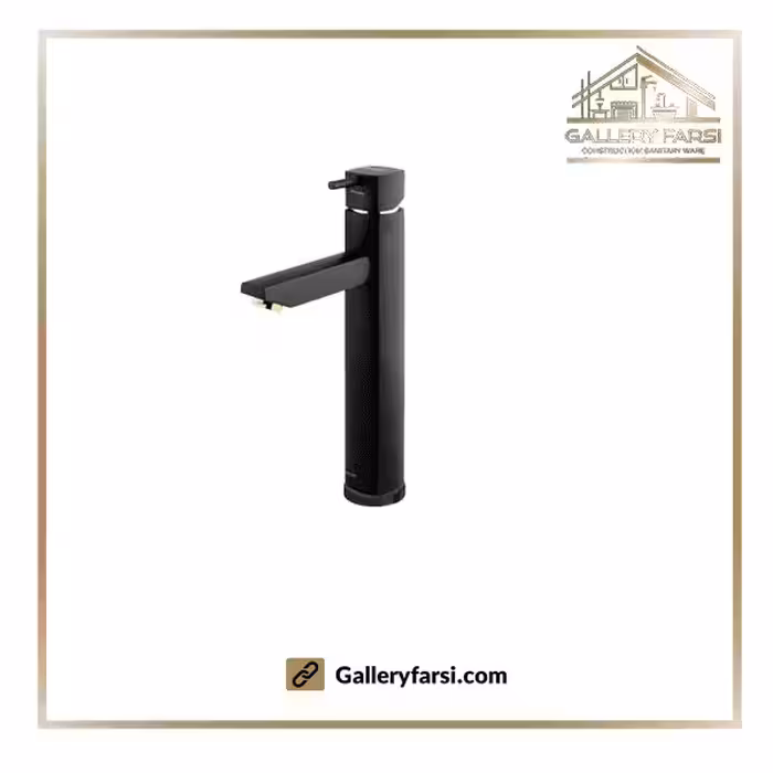 شیر روشویی شودر پایه بلند مدل یونیک مشکی طلا