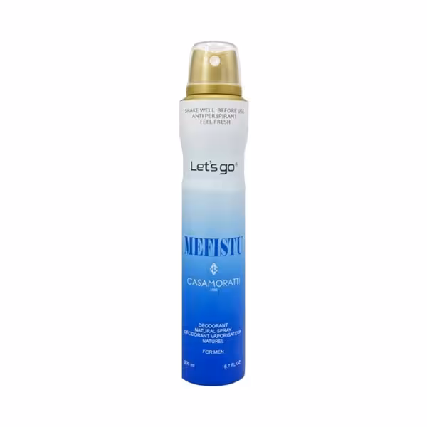 اسپری خوشبو کننده بدن مردانه لتس گو مدل mefisto casamorati حجم 200 میلی لیتر | Let’s Go men’s Body Deodorant Spray Model mefisto casamorati 200 ml
