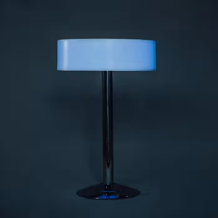 میز نورانی گرد مدل سوارز پایه استیل سکه ای