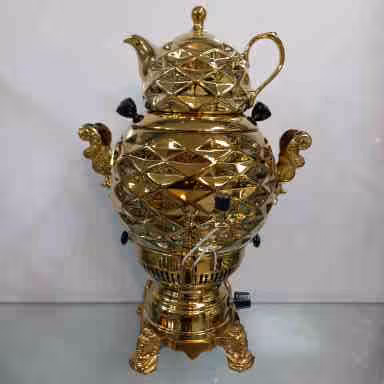 سماور گازی سیلور مدل توپی طلایی اناناسی