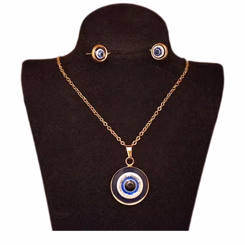 نیم ست زنانه استیل طرح چشم نظر کد NIMSTCHESH1 رنگ ثابت طول زنجیر 44 سانتیمتر