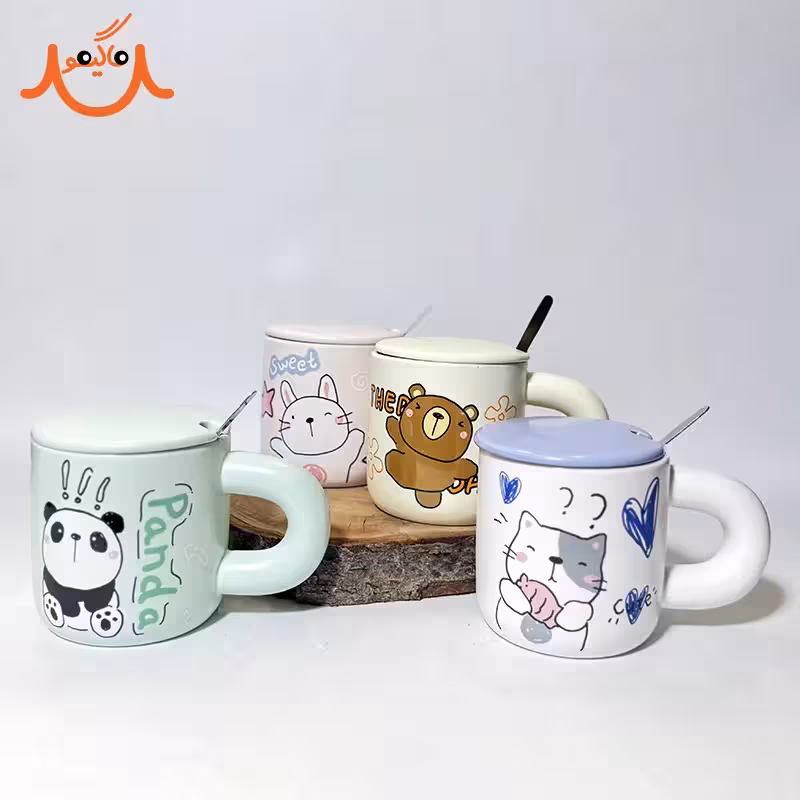 ماگ سرامیکی درب دار طرح حیوانات