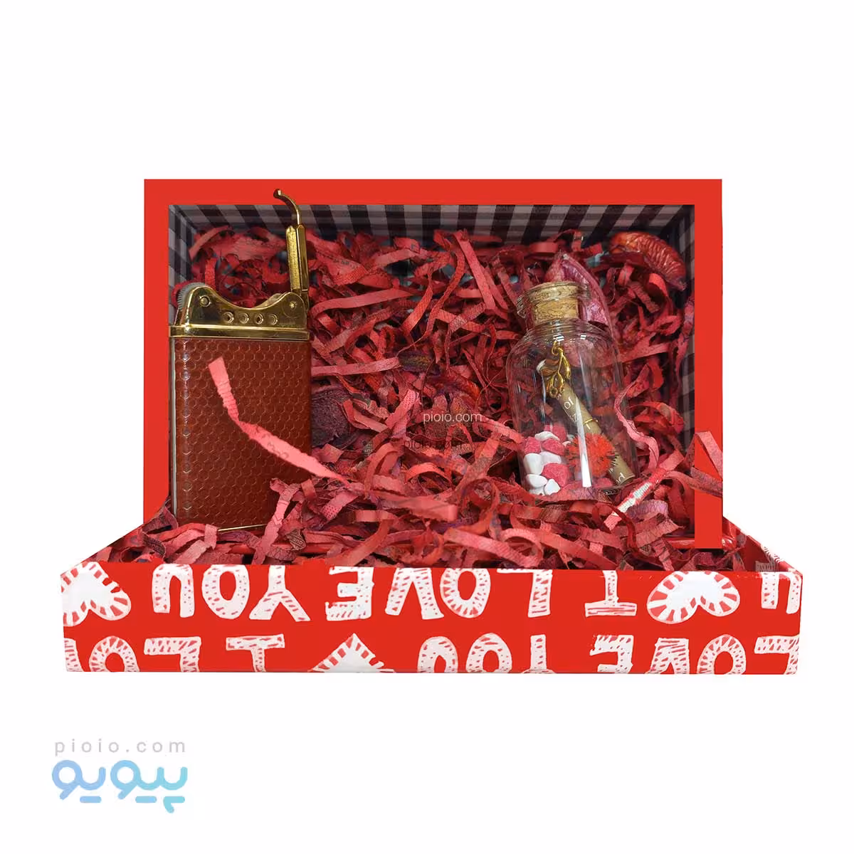 کادو آماده مردانه با فندک چرم قهوه ای