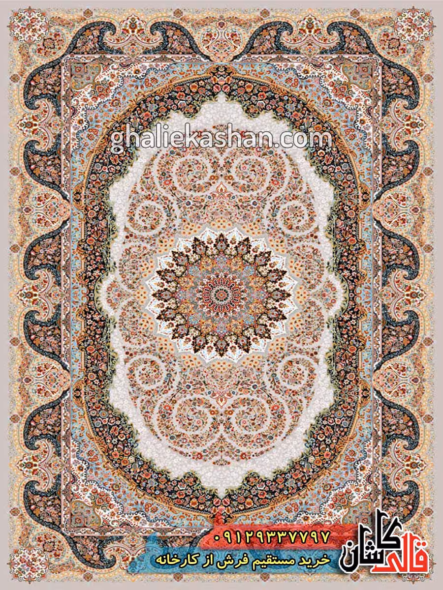 فرش 1500 شانه طرح مروارید زمینه فیلی کاشان