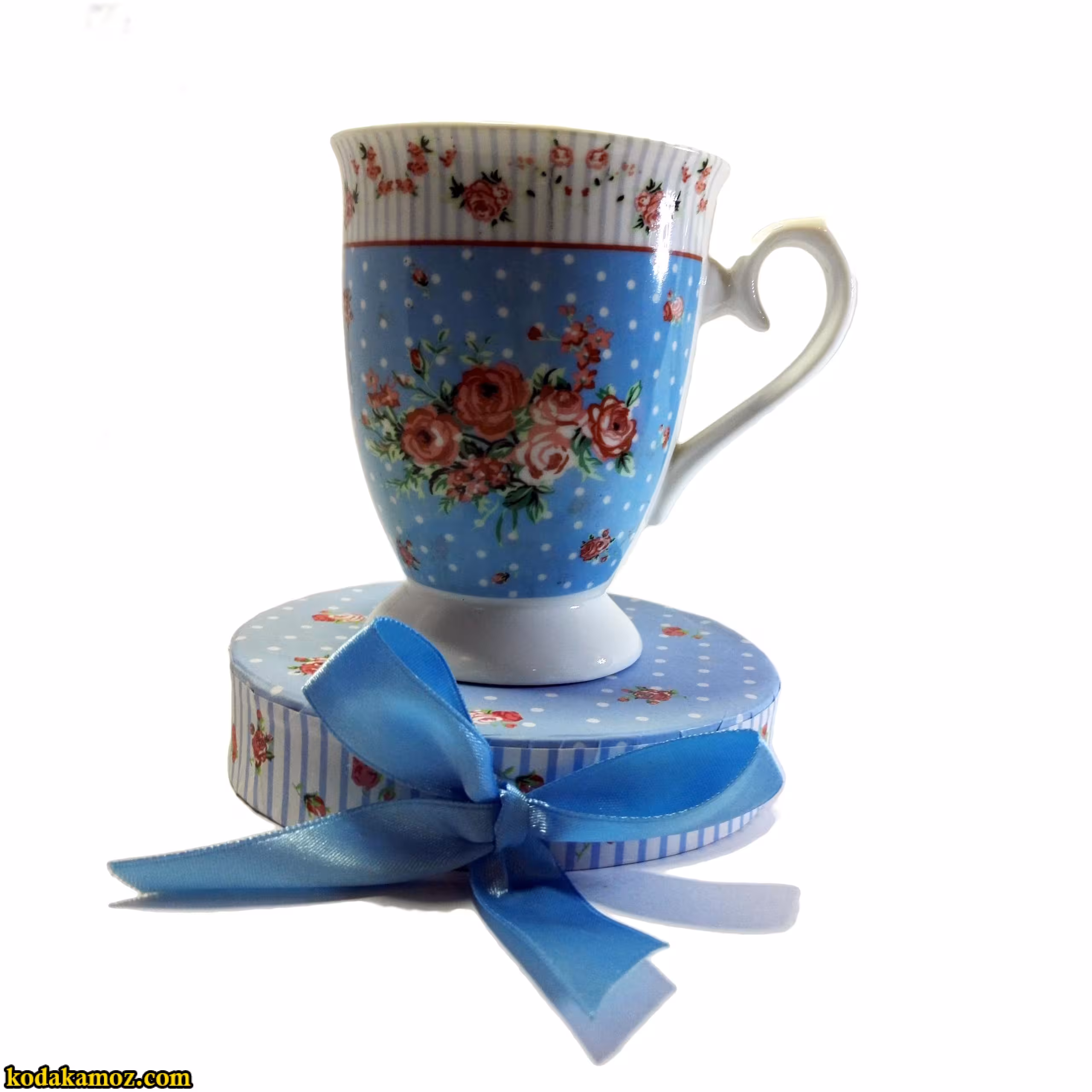 ماگ طرح دار سرامیکی (ماگ طرح آبی گلدار)