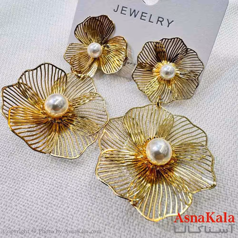 گوشواره استیل مینیمال دخترانه مدل گل مروارید آویزی کد GSH151026W