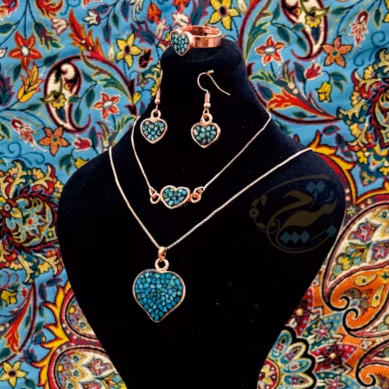 ست زیورآلات مسی فیروزه کوبی مدل 6