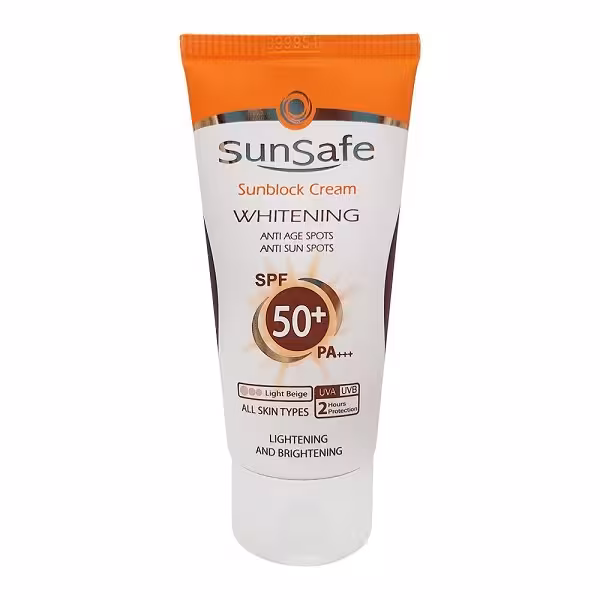 ضدآفتاب روشن کننده بژ روشن سان سيف Sunsafe مدل SPF50 انواع پوست 50 میل