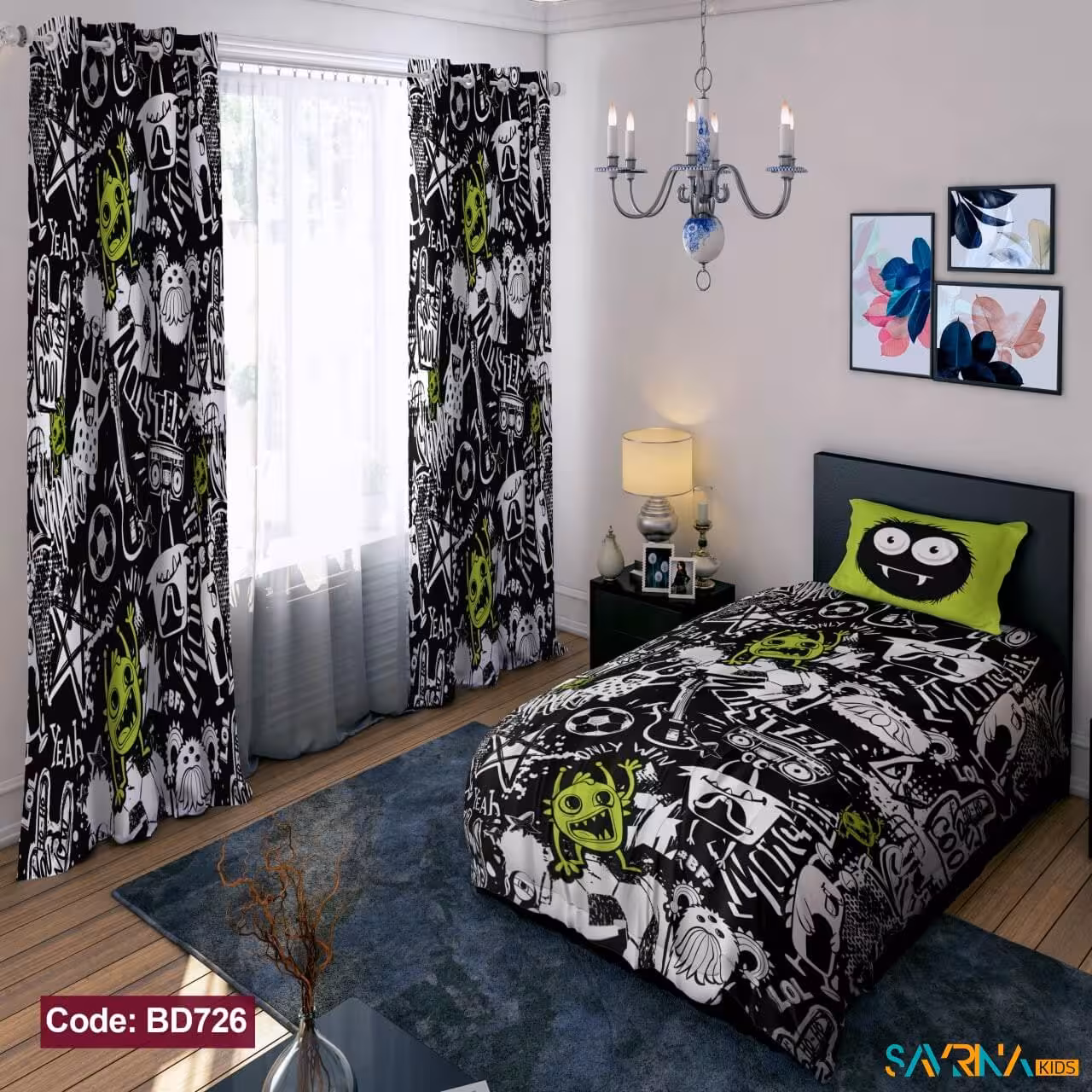 ست اتاق خواب پسرانه طرح گرافیکی کد BD726