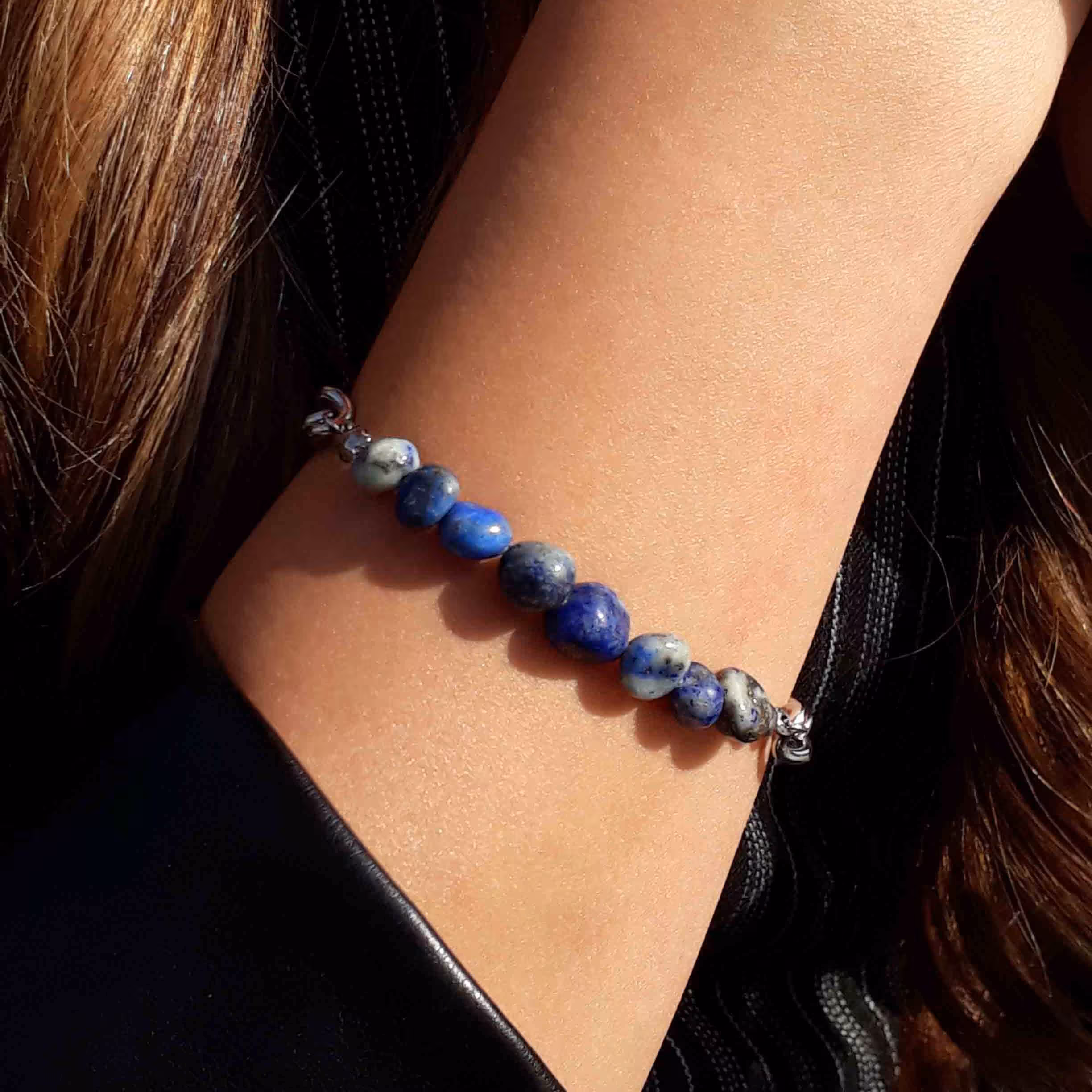 دستبند سنگ لاجورد و استیل رنگ ثابت - دستبند برای خانم ها و آقایان