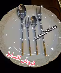 سرویس قاشق و چنگال 24 نفره 120 پارچه دهانه اروپایی نیمه طلایی ریموند آلمان اصلی 6 میل ضخیم (بدون چمدون)