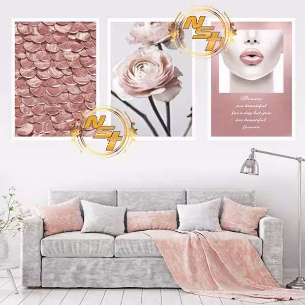 تابلو دکوراتیو 3 عددی صورتی کد GH093