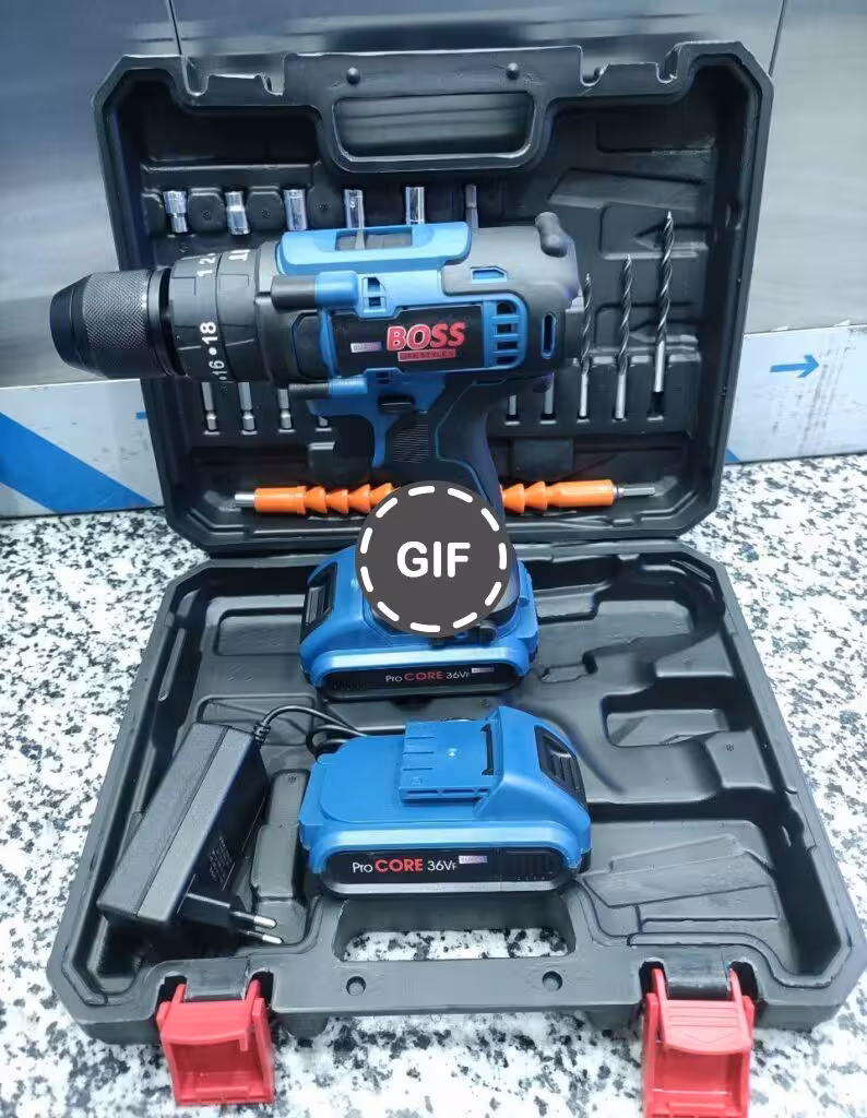 دریل شارژی 36 ولت چکشی سه نظام فلزی باس مدل gws-pro