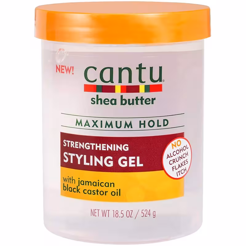 ژل حالت دهنده و تقویت کننده موی فر روغن کرچک سیاه جامائیکایی Cantu Shea Butter Maximum Hold Strengthening Styling Gel with Jamaican Black Castor Oil