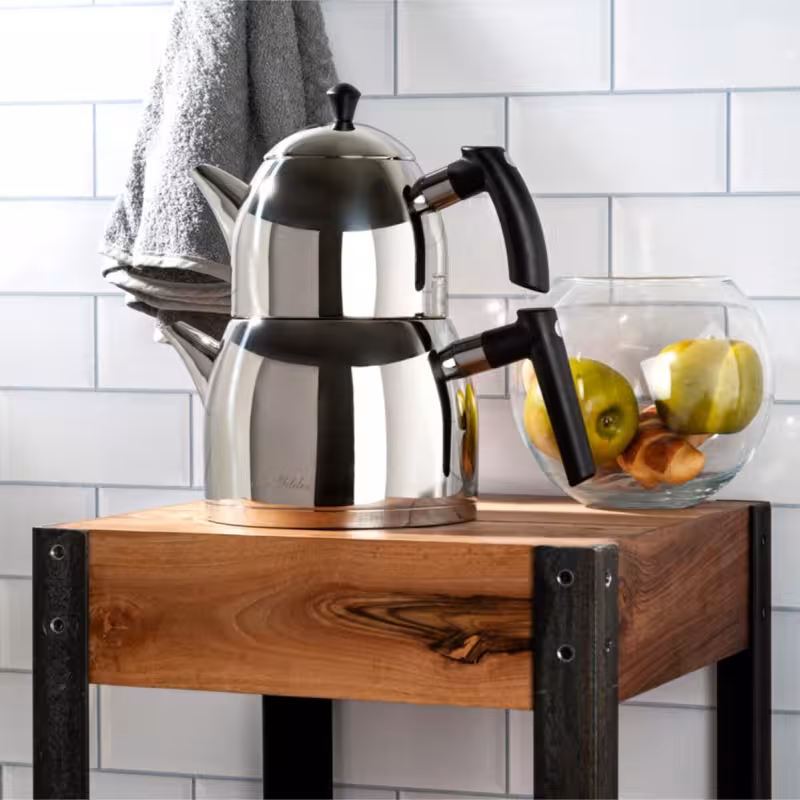 قوری و کتری استیل آریلدیز مدل Large – چای‌ساز دو تکه با طراحی مدرن، مخصوص میزهای خاص