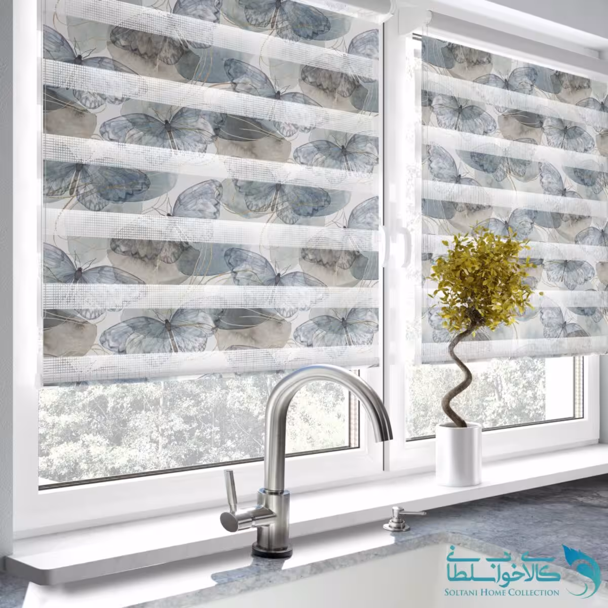 پرده زبرا طرح پروانه آشپزخانه کد 1825