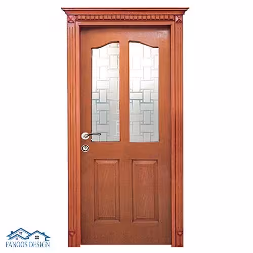 درب چوبی دو قاب شیشه‌دار کد 019