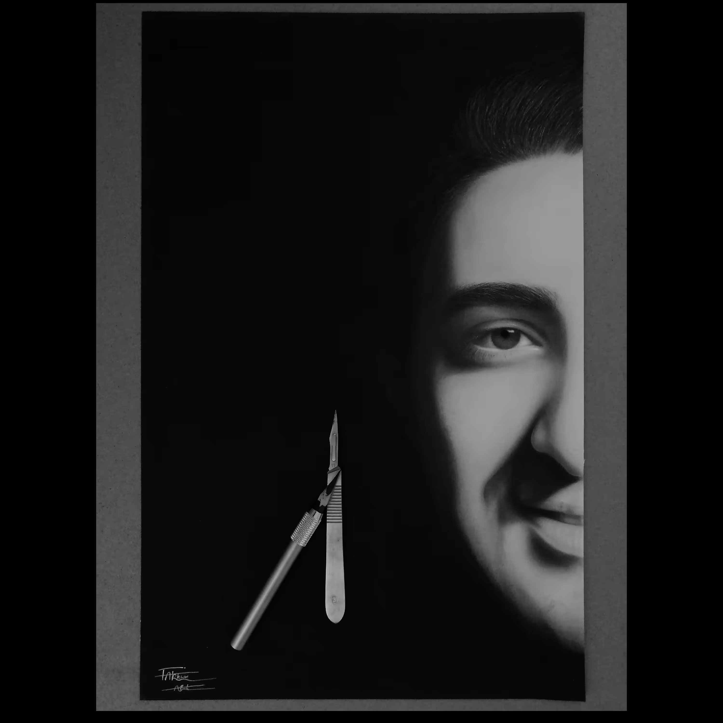 طراحی چهره سیاه قلم ، ابعاد 35در 50 سانتی متر ،سبک فتورئالیسم