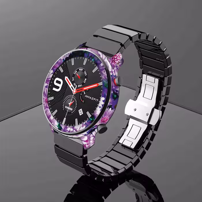 برچسب ماهوت طرح Purple Flower مناسب برای ساعت هوشمند شیایومی Amazfit GTR 47mm
