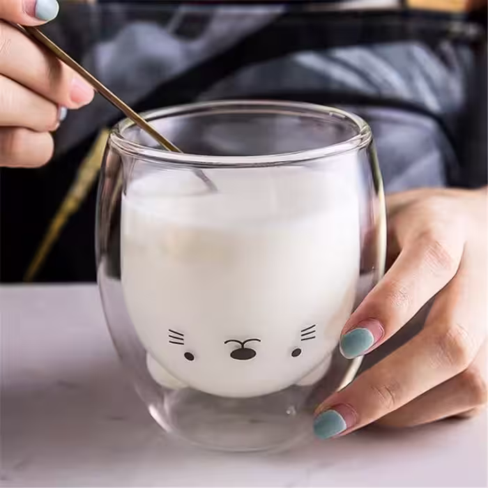 لیوان مدل دوجداره طرح گربه