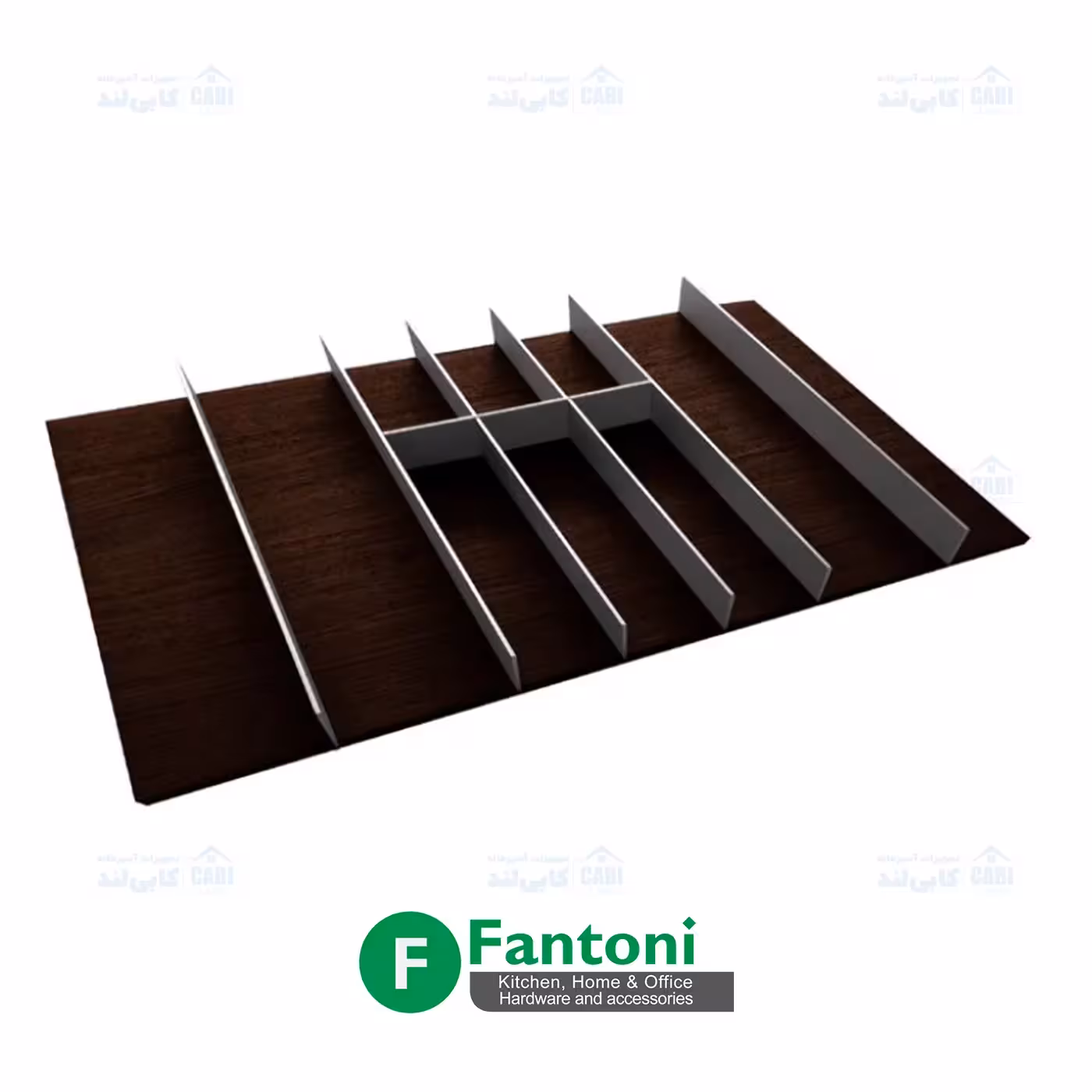 جای قاشق و چنگال رنگ چوبی تیره با تقسیم کننده آلومینیومی ثابت ریل اسلیم فانتونی O171 تا O174