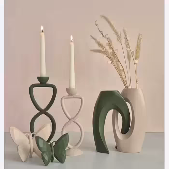 ست گلدان جاشمعی جادستمالی کرم سبز