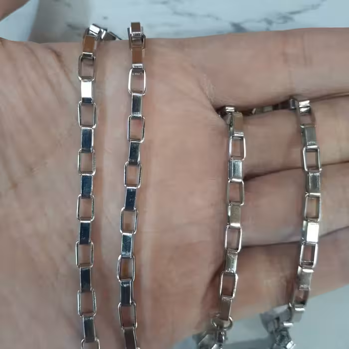 زنجیر مردانه استیل درجه 1 طرح آجری ، طول زنجیر 60سانت