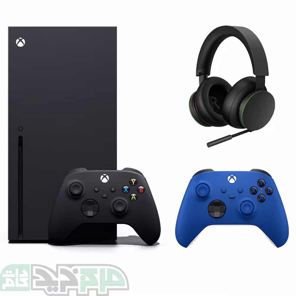 ایکس باکس سری ایکس با دسته آبی و هدست بی سیم