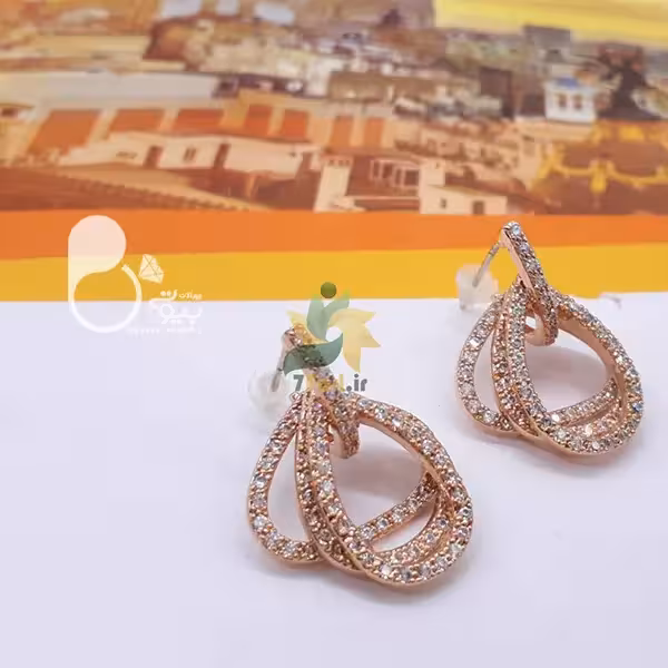 گوشواره رزگلد فول نگین