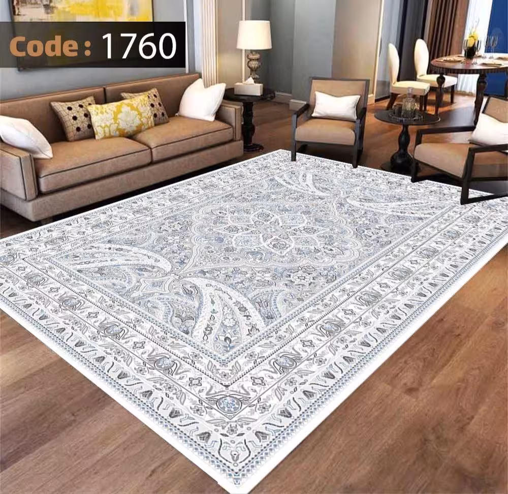 کاورفرش روفرشی دورکشدار گوشه لیفه ای طوسی کرم کد 1760