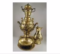 سرویس سماور زغالی برنجی (سیاه قلم) قلمزنی هخامنش سایز 4 کد 101518