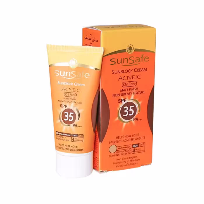 کرم ضد آفتاب SPF35 رنگی فاقد چربی سان سیف مناسب پوست های چرب و آکنه ای 50 میلی لیتر