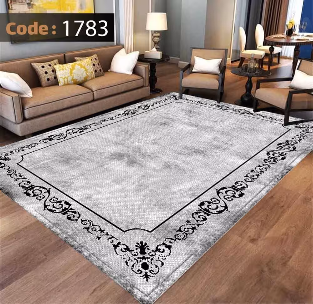 کاورفرش روفرشی دورکشدار گوشه لیفه ای طوسی کرم کد 1783