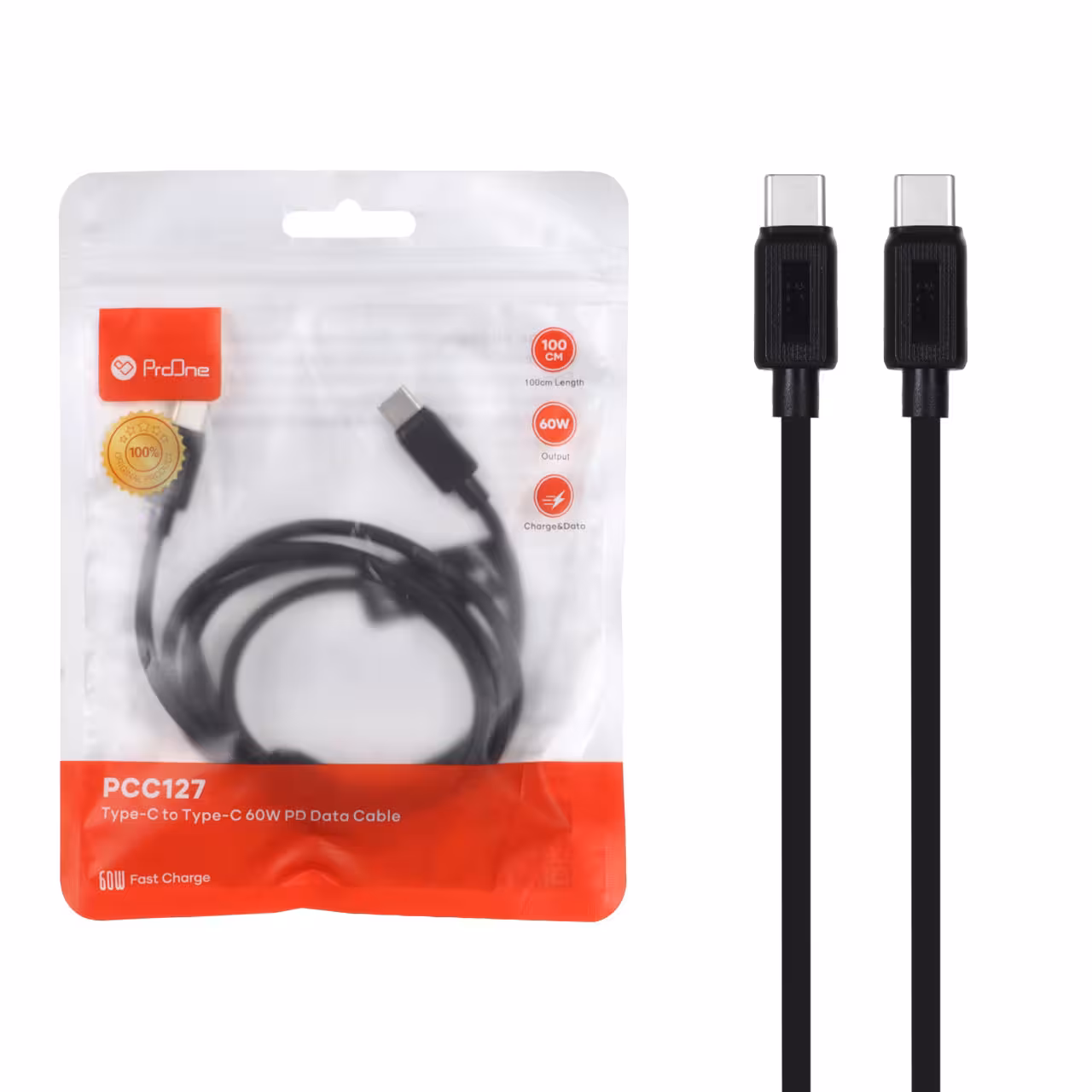 کابل شارژ PD و فست ProOne Type-C To Type-C مدل PCC127 - مشکی