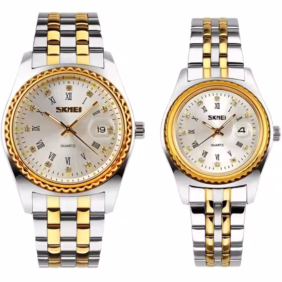 ست ساعت مچی عقربه ای زنانه و مردانه اسکمی مدل 9098 کد 02