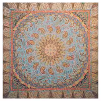 رومیزی مربع ترمه ابریشم تار سفید کد TRM78